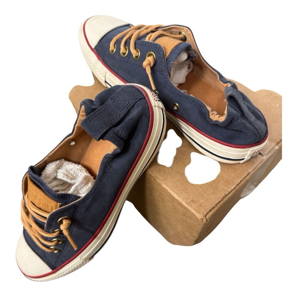 Converse Navy Blue and Tan Low-Top Athletic Shoes